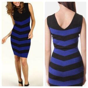 NEW Ted Baker Dress Womens 3- US 8 Bellie Blue Black Striped Stretch BodyCon